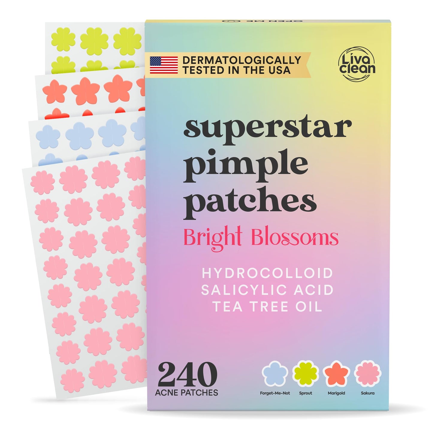 LivaClean 240 CT Cute Pimple Patches for Face w/Salicylic Acid & Tea Tree, Hydrocolloid Acne Patches Cute Flower Pimple Patch, Adorable Face Stickers, Zit Patch