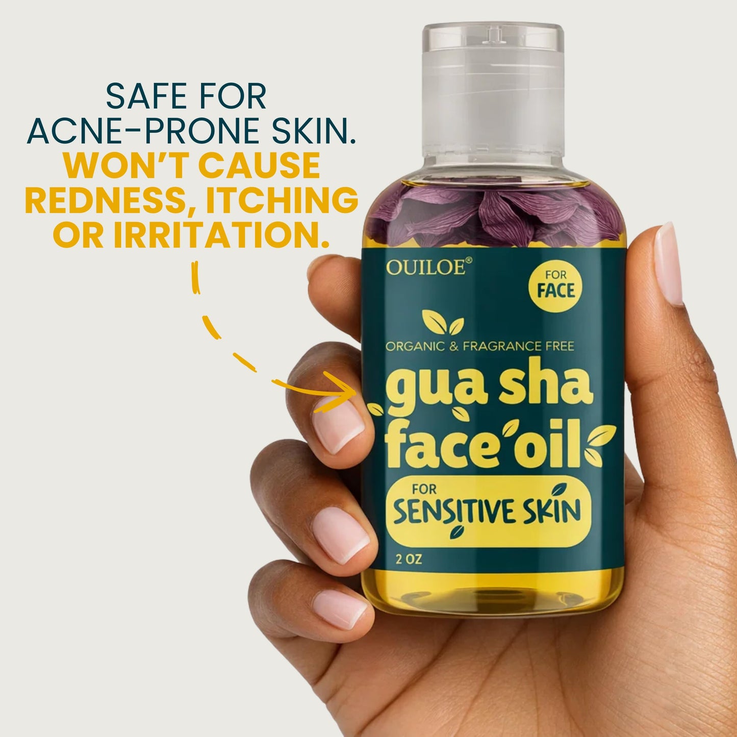 Ouiloe Guasha Oil for Sensitive Skin - Non Comedogenic Facial Oil for Gua Sha - Non Greasy Face Oil for Lymphatic Drainage - Unscented, Lightweight, Natural and Non Irritating, 2oz
