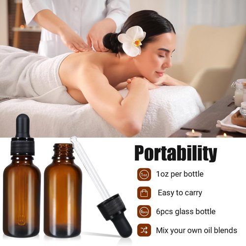 UMETASS Amber Glass Dropper Bottle 1oz with Glass Pipette, 30ml Glass Eye Dropper Bottles Leakproof Glass Tincture Bottles for Travel Essential Oils (6 Pack)