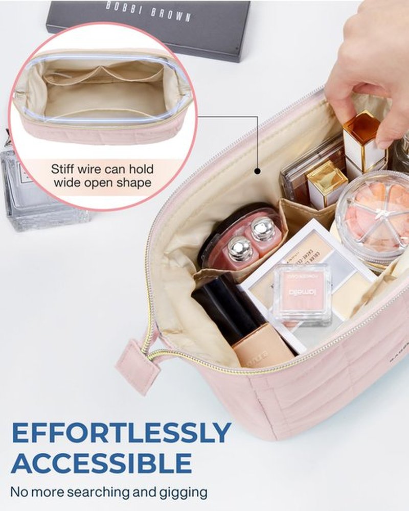 BAGSMART Makeup Bag Travel Cosmetic Bag, Puffy Padded Make Up Bags for Women Makeup Organizer Case, Wide-open Pouch Purse Travel Essentials Toiletries Accessories Brushes, Grayish Purple