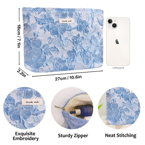 STARDW Floral Cosmetic Bags Makeup Bags for Women and Girls,Travel Makeup Bag Large Aesthetic Makeup Bag,Makeup Organizer Bag Zipper Pouch (Embossed Flowers)
