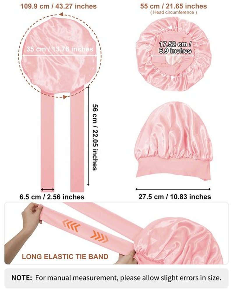 Satin Bonnet for Women Silk Bonnets for Sleeping Curly Hair Bonnet with Elastic Tie Band Reversible Double Layer Sleep Cap Hair Wrap (Pink)