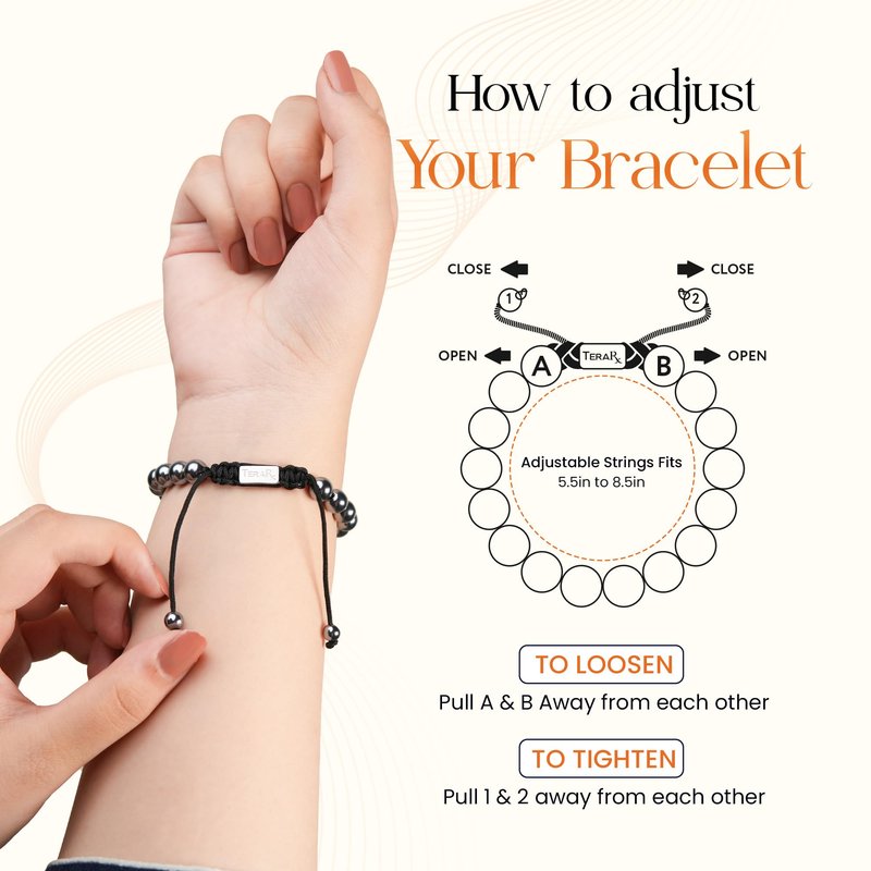 TeraRX® Terahertz Bracelet – 100% Authentic Terahertz Stone Bracelet for Women and Men – Adjustable Size Beaded Jewelry for Perfect Fit (Round 8MM Beads)