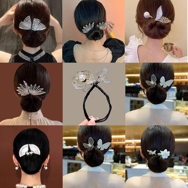 Ins Style Elegant Lazy Hair Curler, French Twist Hair Bun Maker, Lazy Flower Hairpin,Rhinestone Hand-Embroidered Flower Hair Accessory (2Pcs-Rhinestone)