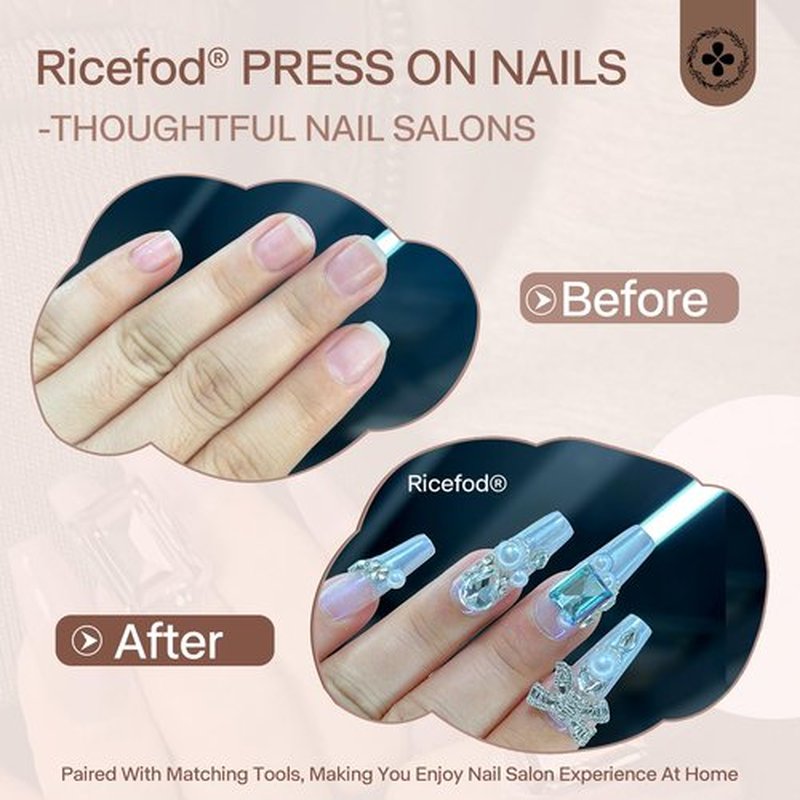 Ricefod Press on False Nails Handmade Shining Silver Fake Nails with Luxury Diamonds 10 Pcs Reusable Nails Press on Nails Coffin Suitable for Wedding, Size:Small