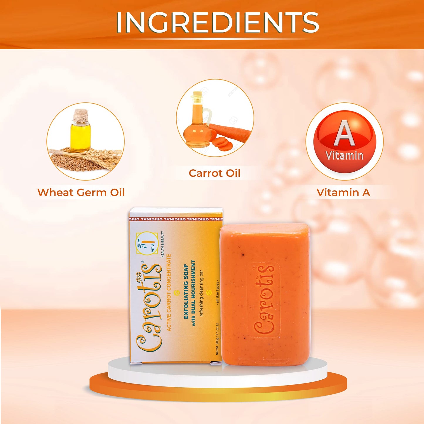 CAROTÏS Exfoliating Soap 200g - Formulated to Restore Radiance and Eliminate Dead Skin Cells, with Vitamin A