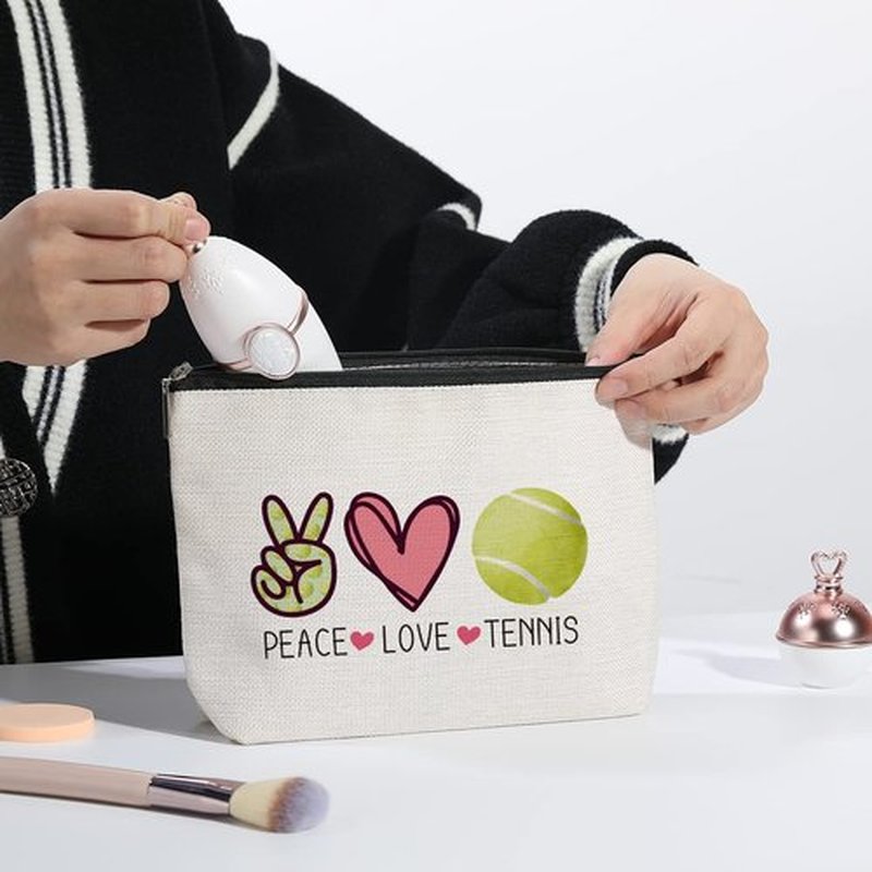 kdxpbpz Tennis Gifts Tennis Pouch Bag Inspirational Gifts for Women, Gifts for Tennis Lovers Players Birthday Gift for Coach Best Friend Sister - Peace Love Tennis Makeup Bag