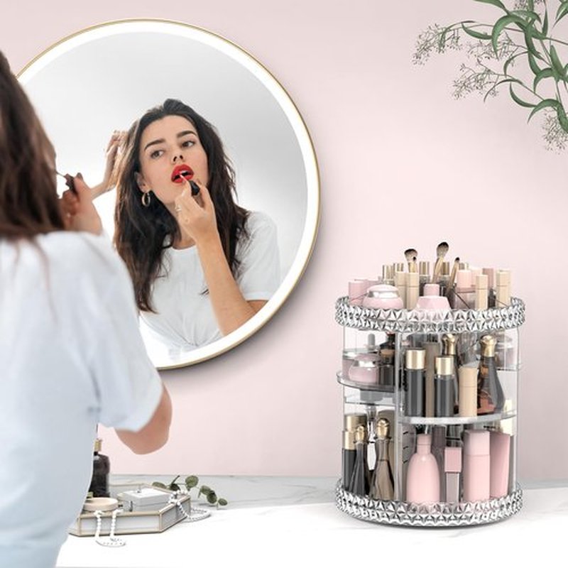 Rosoenvi Rotating Makeup Organizer, 360° Spinning Skincare Organizers, Adjustable Layer Cosmetic Storage Lazy Susan Makeup Organizers for Dresser Bathroom, Large, Clear
