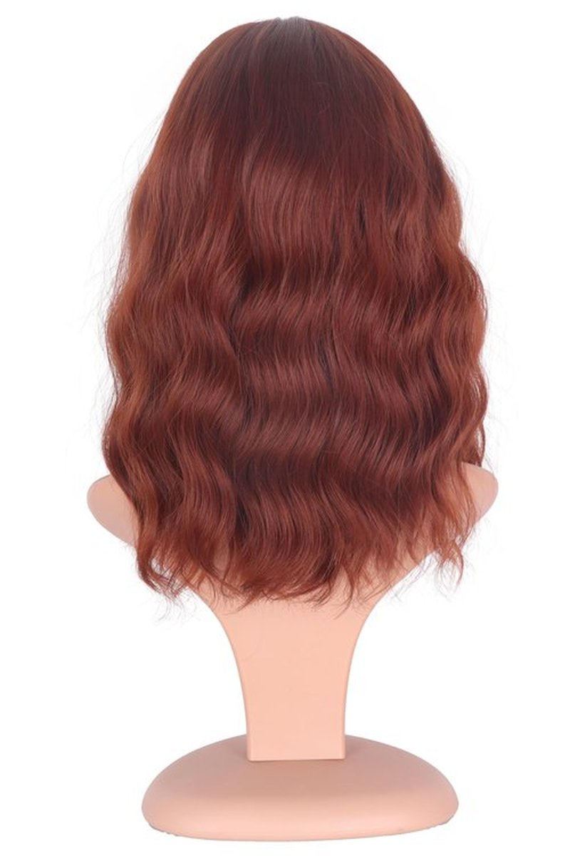 SYMEIW Red Wavy Bob Wig with Bangs Short Wavy Red Color Wigs for Women Bob Style Synthetic Heat Resistant Bob Wigs