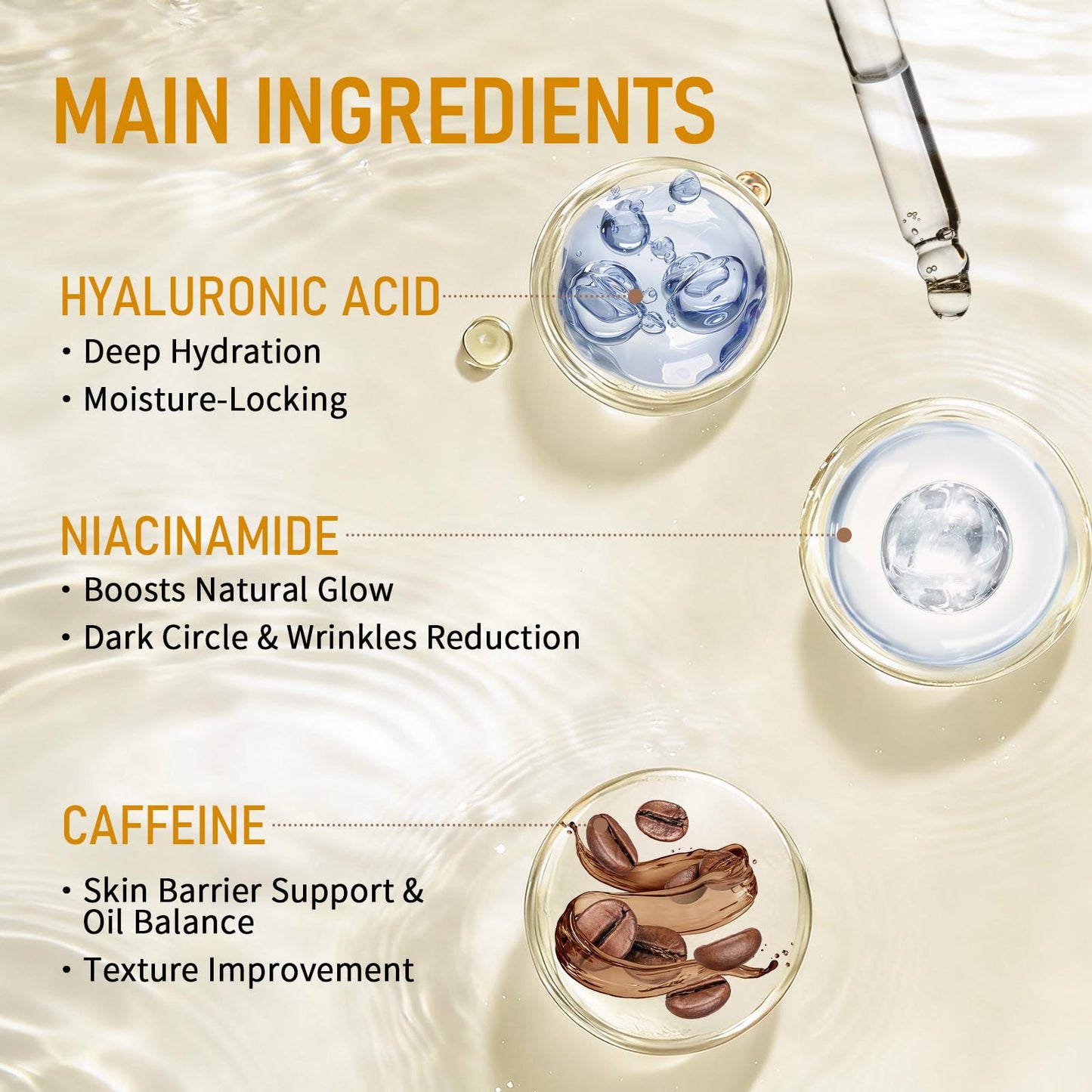 Advanced Face Serum Set 3 PCS - 5% Caffeine Solution + Niacinamide + Hyaluronic Acid Serums - Anti-Aging Serum Reduces Wrinkles, Minimizes Pores & Firming, Improves Texture for All Skin Types