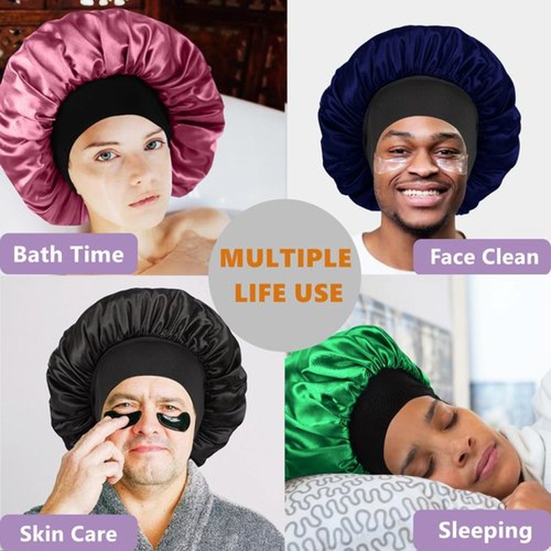 Bonnet for Men,Hair Bonnet for Sleeping,Double Layer Satin Bonnets for Black Women Curly Hair Braids,Reversible Sleep Cap (Large,Black/Rose Gold)