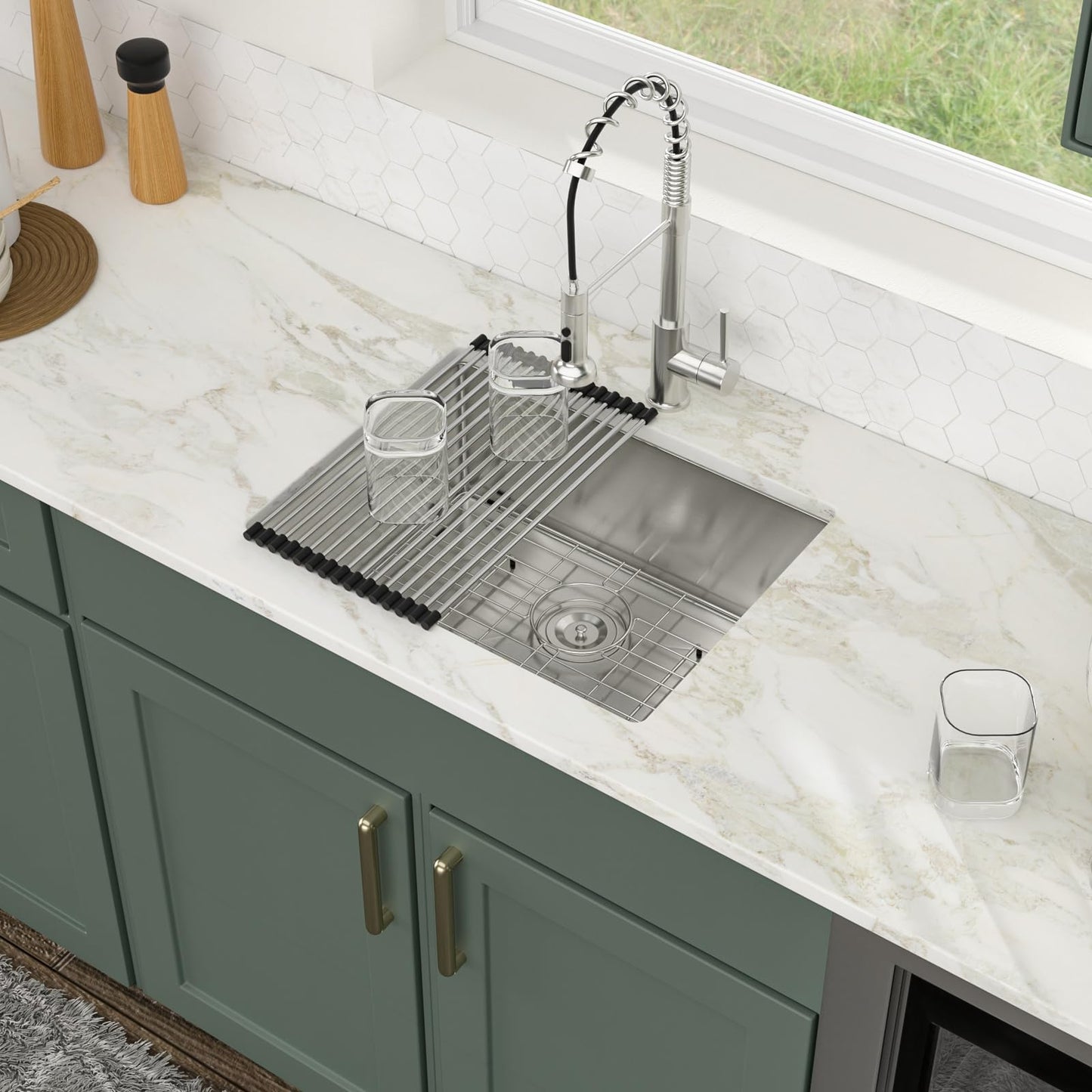 Logmey 23 Inch Undermount Kitchen Sink - 23x18 In Handmade Stainless Steel kitchen Sinks Undermount Bar Sink Single Bowl 16 Gauge RV Sinks Prep Basin 23x18x9 Inches