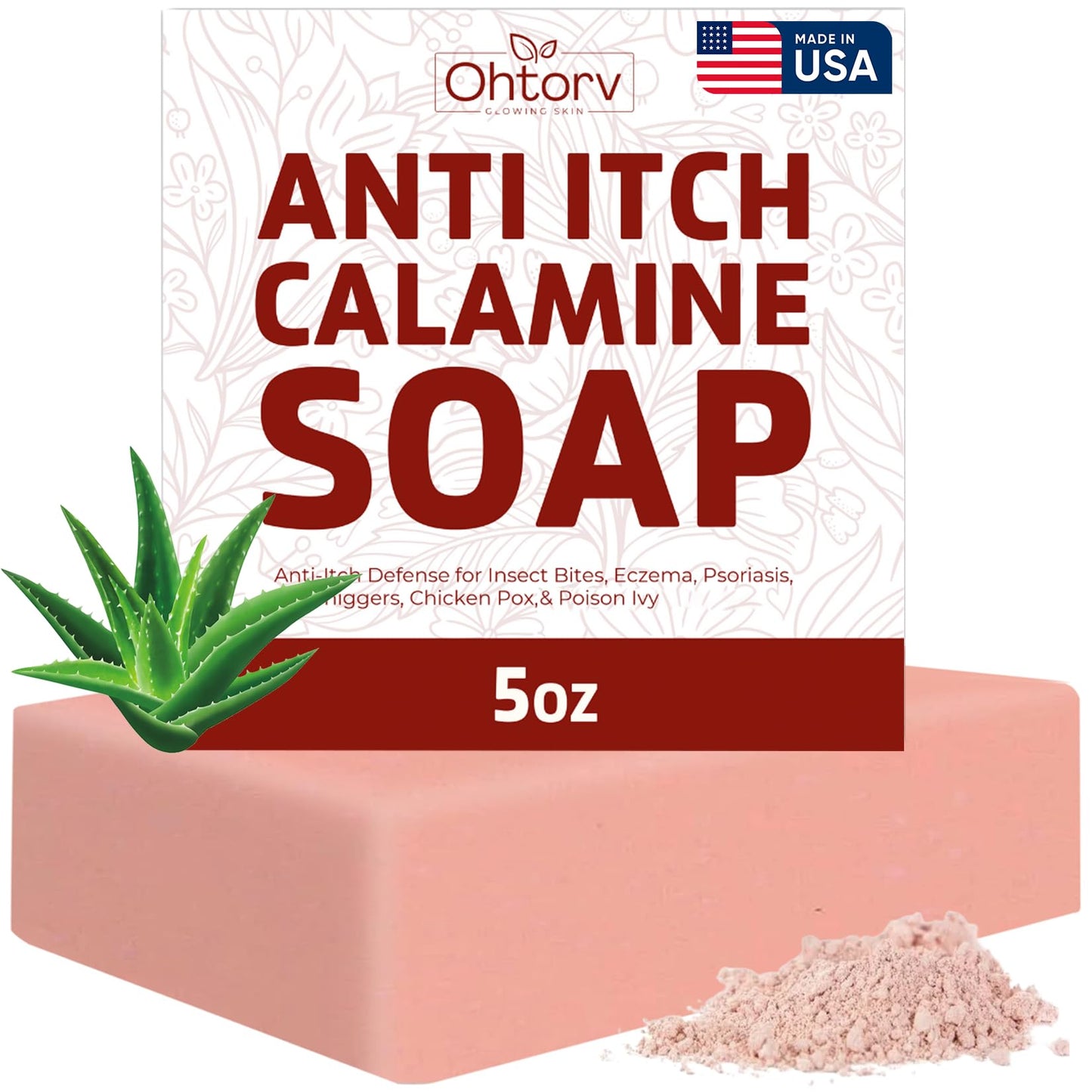 Calamine Soap Bar – All Natural Instant Itch Relief – Calming Calamine Soap for Itchy Skin, Insect Bite, Eczema, Poison Ivy Rash, Chicken Pox – Pure Anti-Itch Body Wash Made in USA – Large 5oz Bar