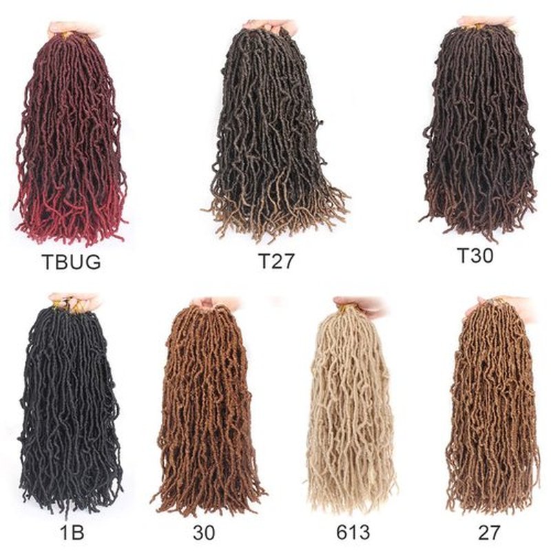Leeven 18 Inch 7 Packs Pre-looped New Faux Locs Crochet Braids 126 Roots Natural Black Soft Locs Crochet Hair 1B# Goddess Locs Hair Extension Curly Faux Locs Braiding Hair for Women