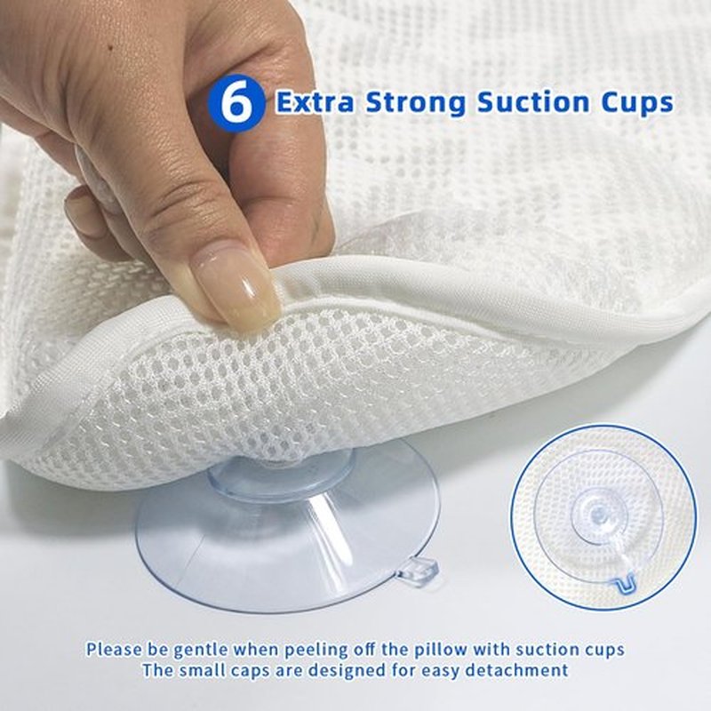 Bath Pillow, Bath Pillows for Tub Neck and Back Support, Bathtub Pillows for Head and Neck with 6 Strong Non-Slip Suction Cups, 4D Air Mesh, Bath Accessories Spa Gifts for Women(White+Grey)