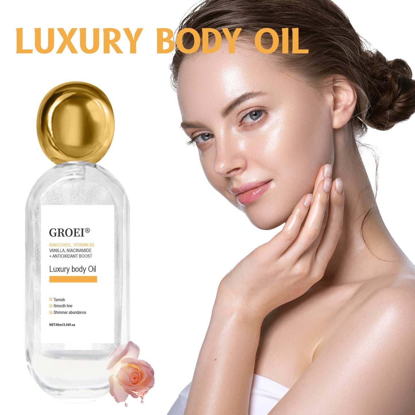 LMDGDS Luxury Vanilla Body Oil Hydrating & Shimmer for Radiant Smooth Skin and Long-Lasting Fragrance (90ml / 3.04oz)