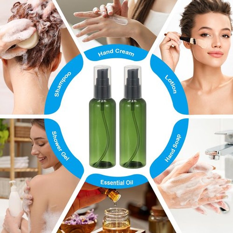 PATIKIL Travel Pump Bottles, 6 Pcs 3.4Oz(100ml) Leak Proof Refillable Empty Dispenser Container Squeeze Bottle with Pump for Shampoo Toiletries Lotion Cream, Green