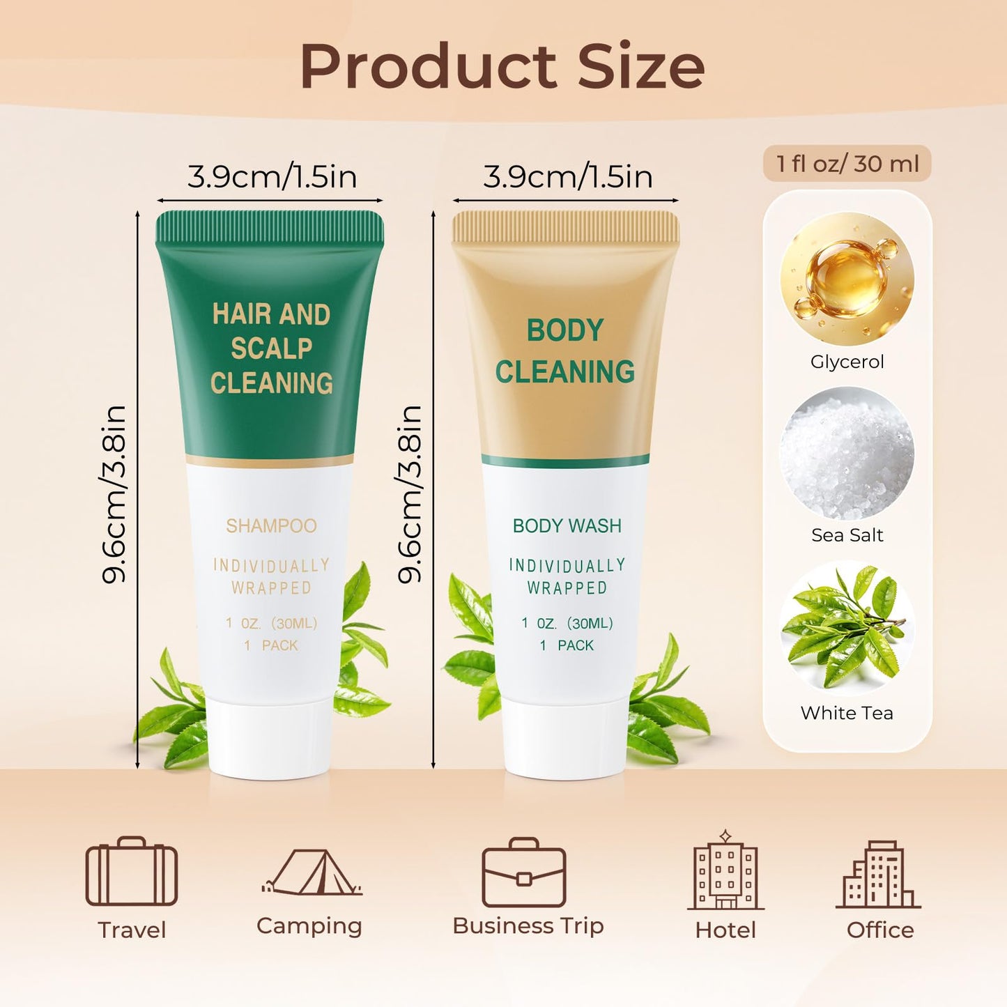 Zhjianup Shampoo and Body Wash Bulk,Travel Size Individually Wrapped Hotel Mini Shower Gel and Shampoo Small Cleansing Toiletries Amenities Men Women for Hotel/Vacation/Homeless 1 Fl Oz (Pack of 100)