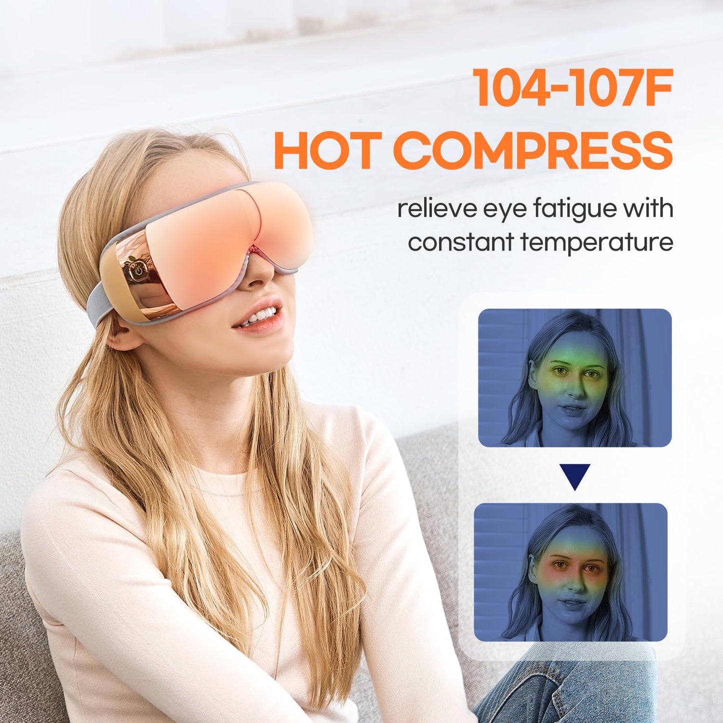 HuBDIC HubiCare Eye Massager with Heat, Heated Air Pressure Eye Mask for Migraines with Music, Smart Migraine Massager Reduce Dry Eyes Improve Sleep, Birthday Gifts for Women Men Mom Dad (Beige)