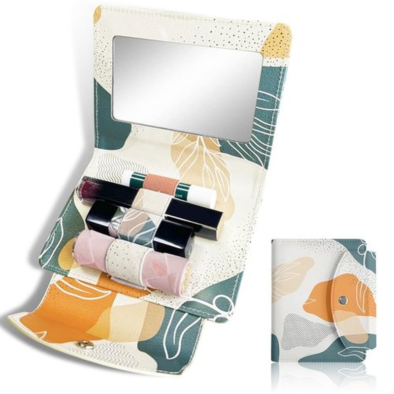 LAOTANGJIA PU Lipstick Case Holder with Mirror,Holds 4pcs of Long Lipsticks,Lipstick Holder,Makeup Travel Cases Organizer Bag for Outside Mini Bag Pouch,for Gift Women Girls
