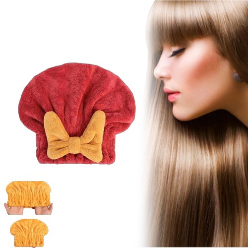 MYNOCK New Super Absorbent Hair Towel Wrap for Wet Hair, Efficient Hair Towel, Soft Absorbent Quick Drying Cap with Bow-Knot,Microfiber Super Absorbent Hair Towel Wrap (red, 1pcs)