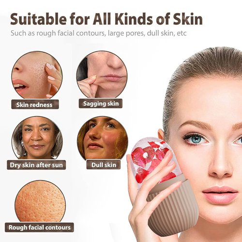 XHJRI Ice Face Roller Massager,Ice Cube Roller for Face, Eyes and Neck Naturally Conditioning and Skin Care,De-Puff Eye Bags,Reduce Migraine Pain,Reusable Massage Silicone Ice Mold (Coffee)