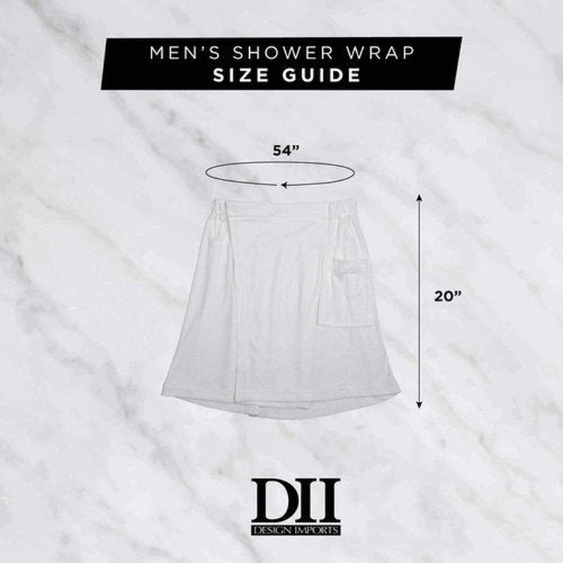 DII Men's Terry Shower Wrap Collection Adjustable with Velcro and Pocket, 54x20, Stonewash Blue