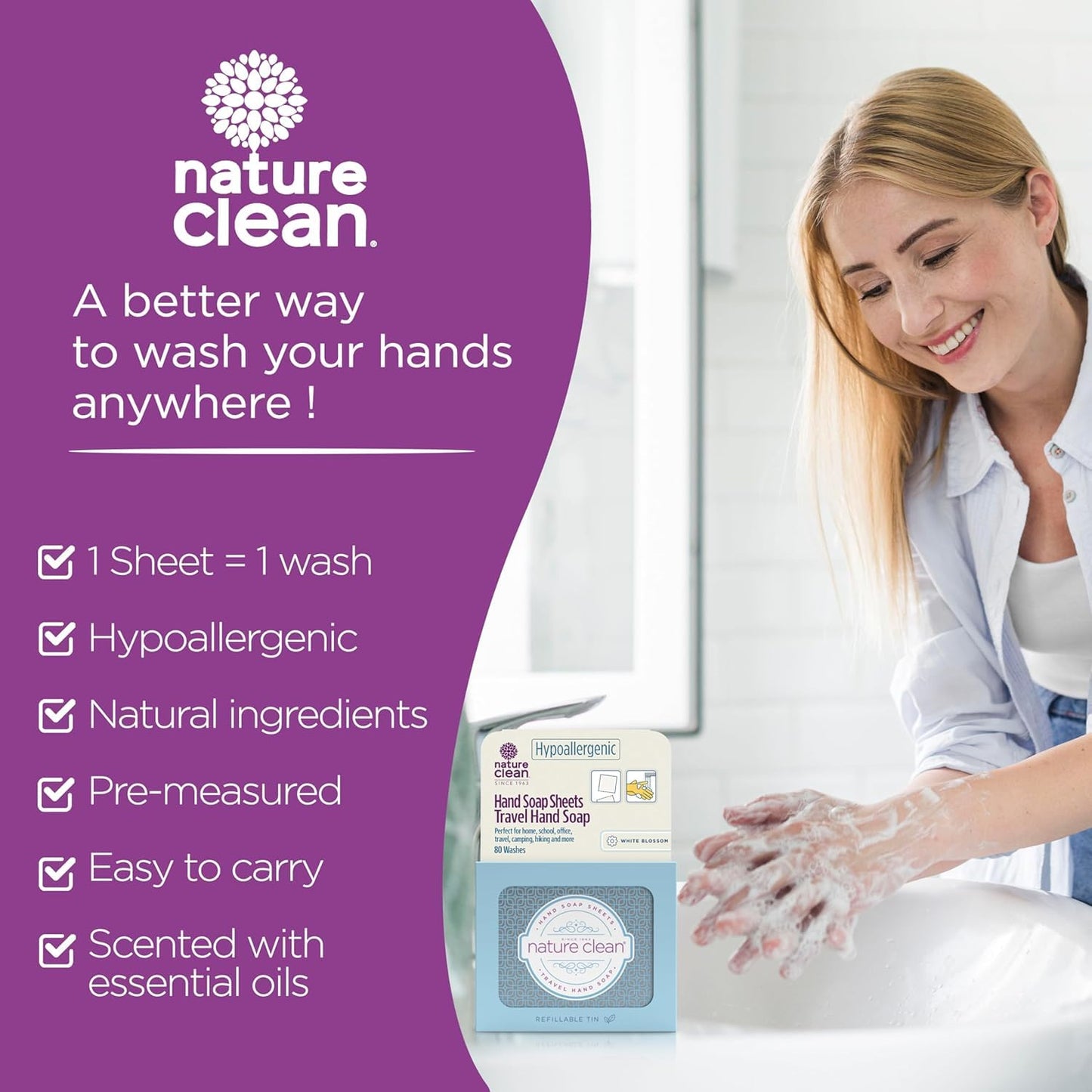 Nature Clean Travel Soap Sheets Non-Toxic Hypoallergenic 80 Units x 6 Pack