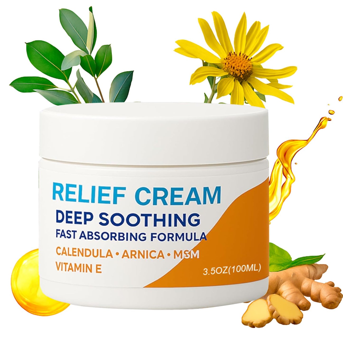 Huatsing Carpal Tunnel Relief Cream 3.5 oz/100ml, Herbal Nerve Relief Cream for Hands & Wrists, Non-Greasy Formula with Arnica, Emu Oil and Turmeric Oil, Fast-Absorbing for Daily Comfort