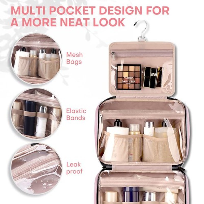 BALULHG Travel Toiletry Bag for Women with Hanging Hook Traveling Essentials Organizer Water-Resistant Hanging Makeup and Toiletry Bag for Cosmetic Toiletries Make-Up,039-Large-Pink