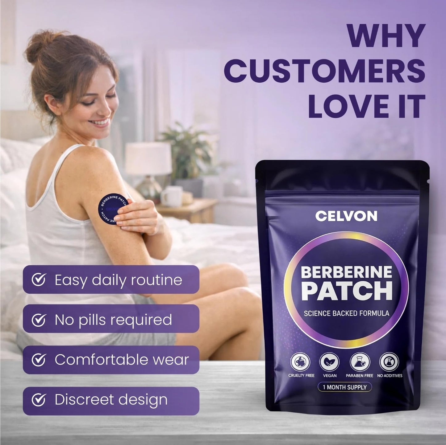 CELVON Berberine Patches | Advanced Formula with L-Glutamine, Ginseng and Cinnamon for Women & Men | 30 Patches, 30 Days Supply