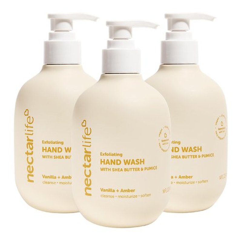 Nectar Life Exfoliating Hand Wash with Shea Butter & Pumice, Vanilla + Amber, 14 fl oz, Set of 3