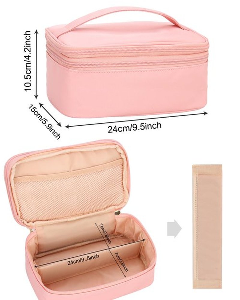 Relavel Pink Makeup Bag,Travel Makeup Organizer Bag, Large Capacity Cosmetic Bags For Women Makeup Brush Holder Storage Toiletry Organizer (Pink)