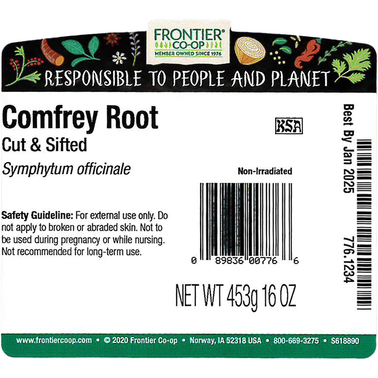 Frontier Co-op Dried Comfrey Root, Cut & Sifted - 1lb Bulk Bag - Pure & Natural Comfrey Herb, Perfect for Lotions, Creams, and Hair Rinses, Kosher