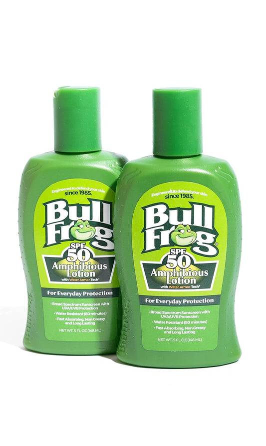 Bullfrog Sunscreen Lotion SPF 50 - Oxybenzone & Octinoxate Free, Broad Spectrum UVA/UVB Protection | 5oz, 2 Pack