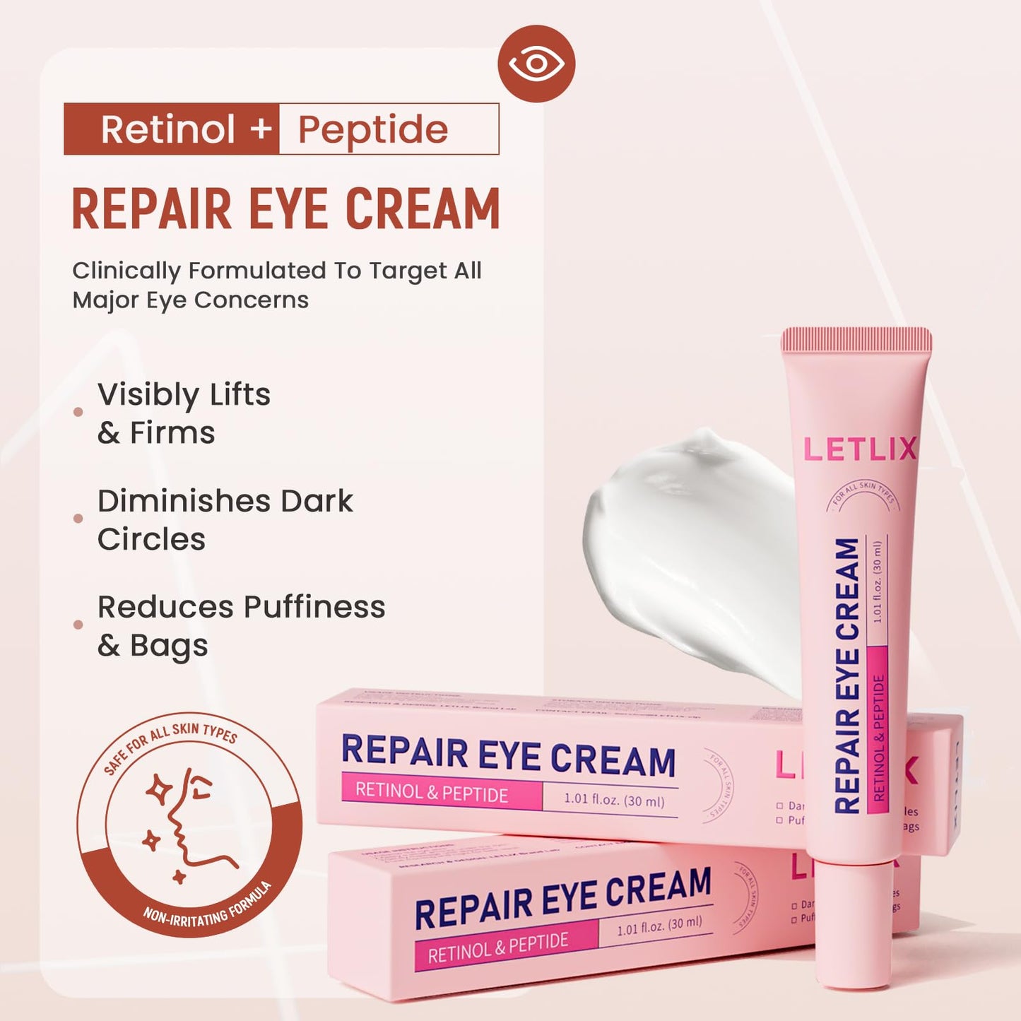 Retinol Eye Cream for Dark Circles and Puffiness - Advanced Peptide Eye Cream with Ginseng Ferment & Acetyl Hexapeptide-8 - Anti Aging Under Eye Cream for Wrinkles, Fine Lines & Crow's Feet - 0.68oz