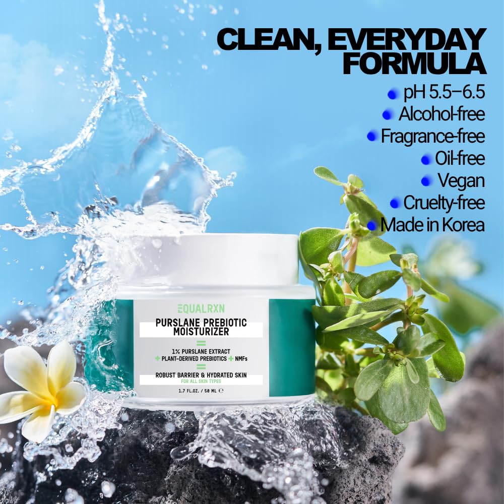 EqualRXN Purslane Prebiotic Gel Moisturizer for Face, Lightweight Oil-Free Face Moisturizer with Ceramides & NMF for Daily Hydration for Oily, Combination, Acne-Prone & Sensitive Skin