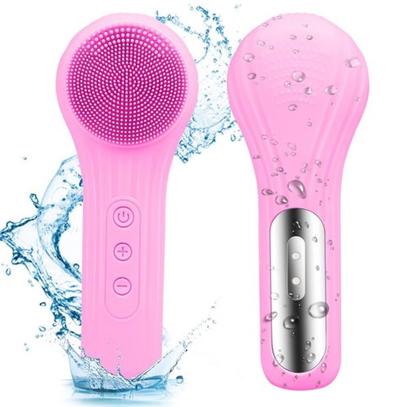 Feoflen Silicone Face Scrubber Exfoliator, Silicone Face Wash Brush for Men & Women, Ipx7 Waterproof Rechargeable Facial Cleaner for Deep Cleansing, Exfoliating, Massage Face Scrubber (Rose red)