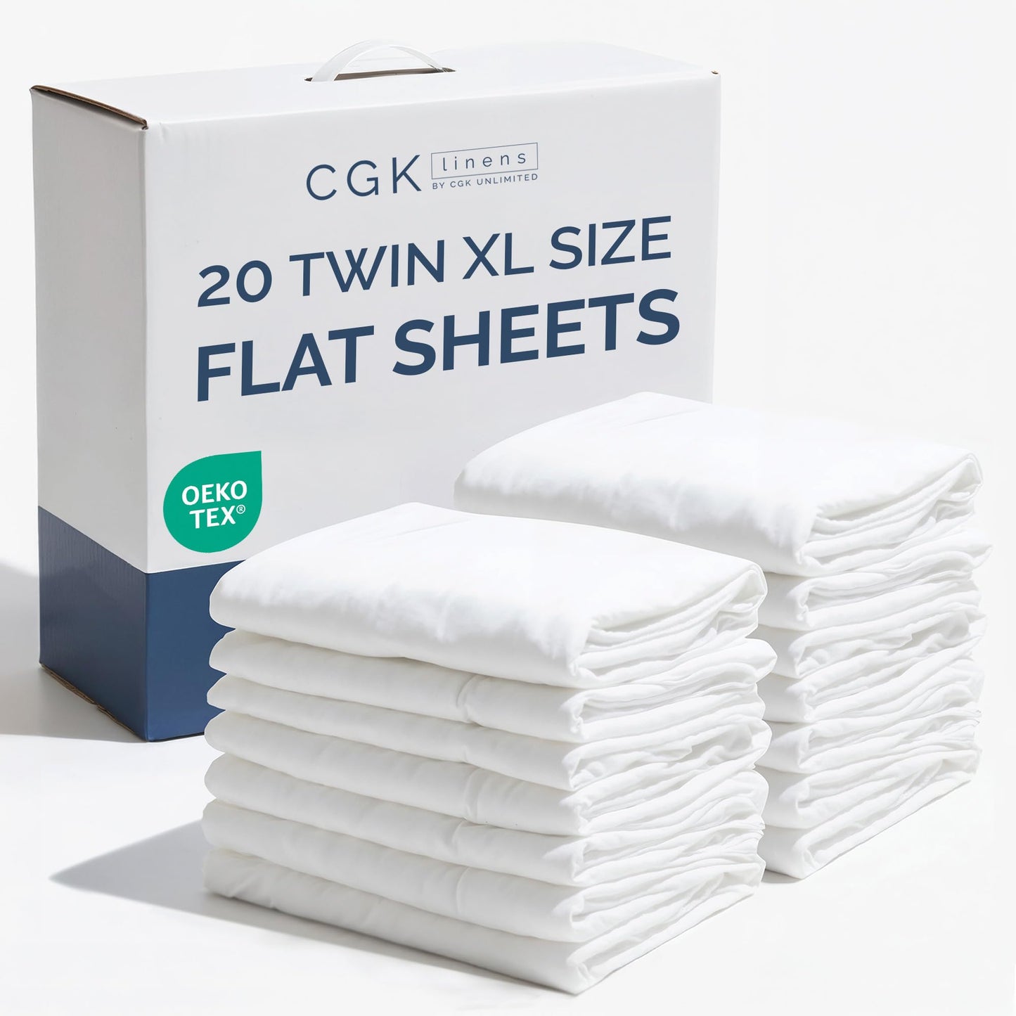 Bulk Case Pack of 20 Flat Sheets - (20) Twin XL Size Hotel Quality Top Flat Bed Sheets Only - Wholesale Bulk Bedding for Hotels, Spas & Airbnbs - Breathable, Cooling & Wrinkle Free - (Twin XL, White)