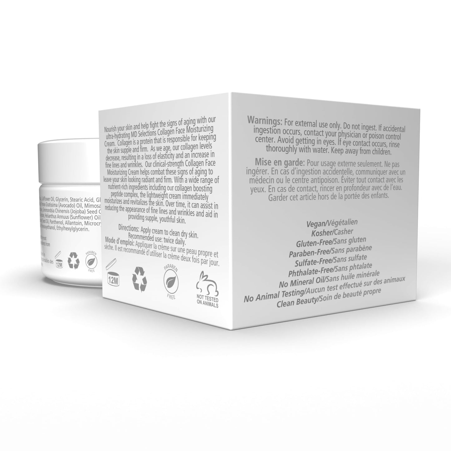 MD Selections Collagen Facial Cream, Face Moisturizer Cream for Dry Skin Vegan Anti Aging Crème d' hydratation faciale au collagène, Collagen Face Cream, 2 fl oz