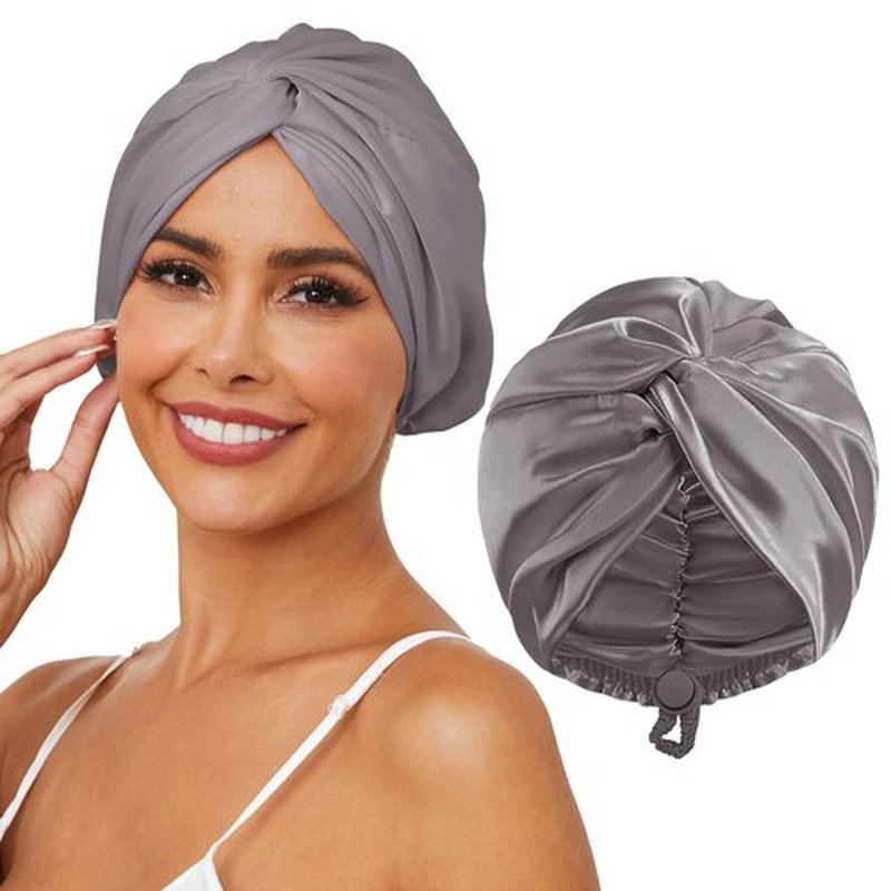 HFRHTGY Adjustable Silk Satin Hair Bonnet for Sleeping, Double Layer Hair Wrap Sleep Cap Turban for Women Men, Curly Straight Hair Long Large Braid Unisex (Charcoal Gray 45)