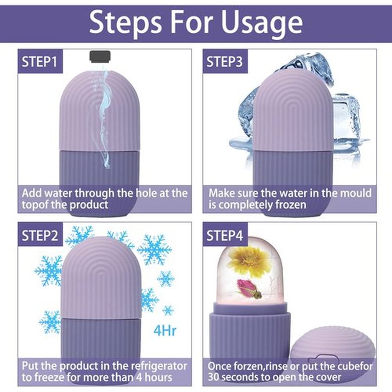 XHJRI Ice Face Roller Massager,Ice Cube Roller for Face, Eyes and Neck Naturally Conditioning and Skin Care,De-Puff Eye Bags,Reduce Migraine Pain,Reusable Massage Silicone Ice Mold (Purple)