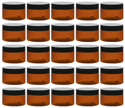 TUZAZO 4 Oz Amber Plastic Cosmetic Jars Leak Proof Small Container with lids for Cream, Lotion, Powder, Ointments, Beauty Products, 24 Pcs