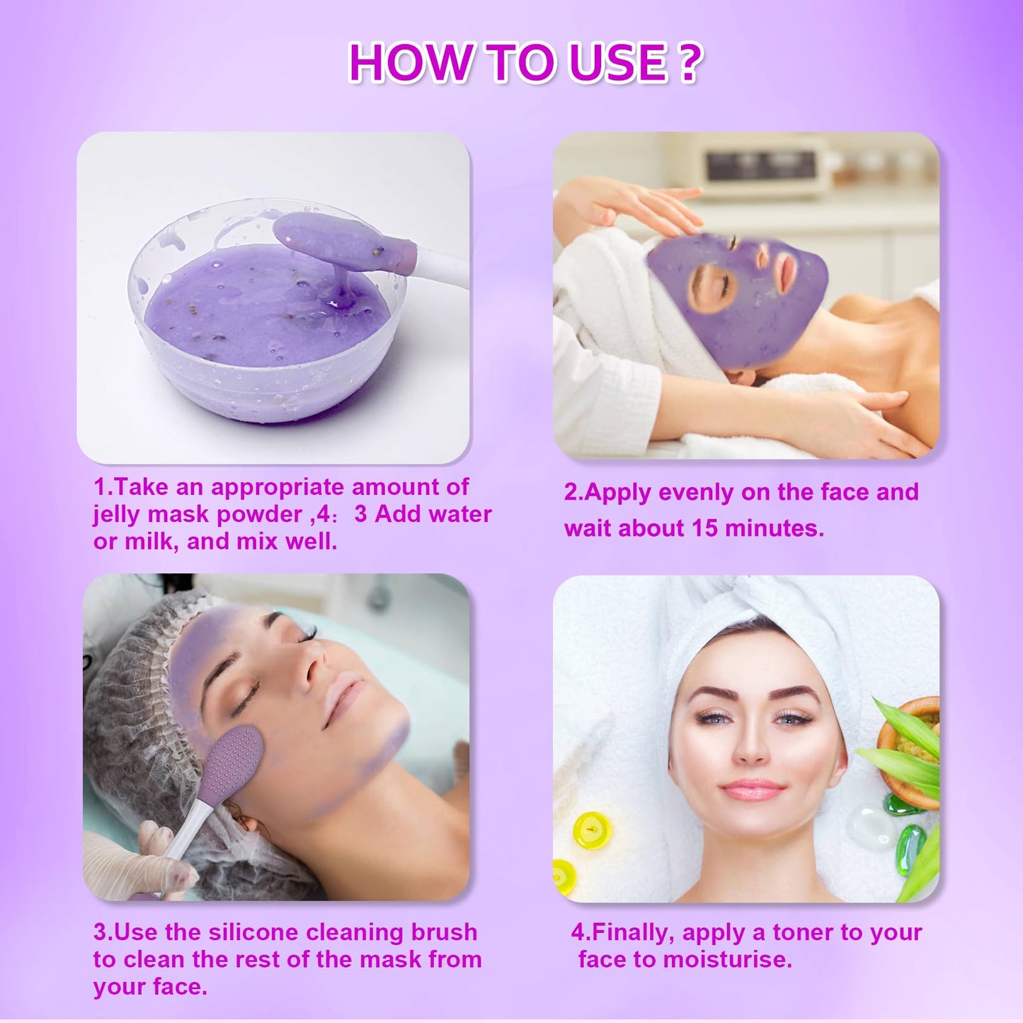 Ouhans Jelly Mask Powder for Facials,Lavender Jelly Masks for Facials Professional,Jelly Face Mask,Hydrating, Brightening & Nourishing,DIY SPA Rubber Mask,with double-ended silicone brush,23 Fl Oz