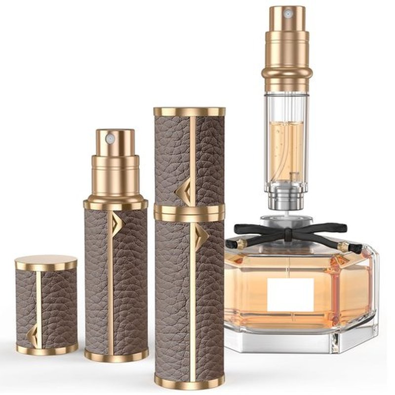YIERSO Perfume Travel Refillable Bottle,Genuine Leather Bottom-Filling Fragrances Perfume Atomizer,Mini Cologne Dispenser,Portable Sprayer Pocket Size for Cruise Car Trip Purse Gift 5ml (Gray)