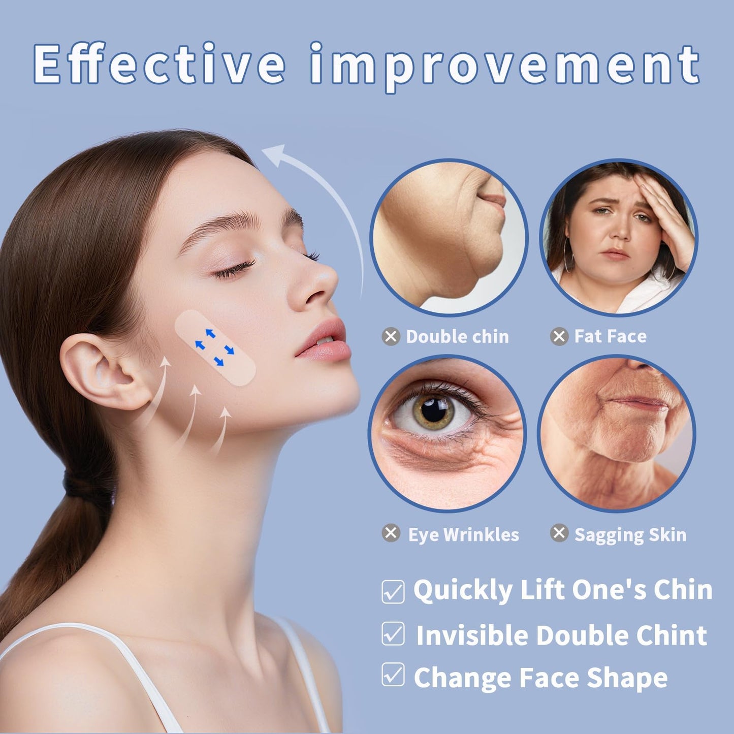 XronSlute 80Pcs Face Lifting Tape,Face Lift Tape Invisible,Makeup Facelift Invisible Behind Turkey Neck