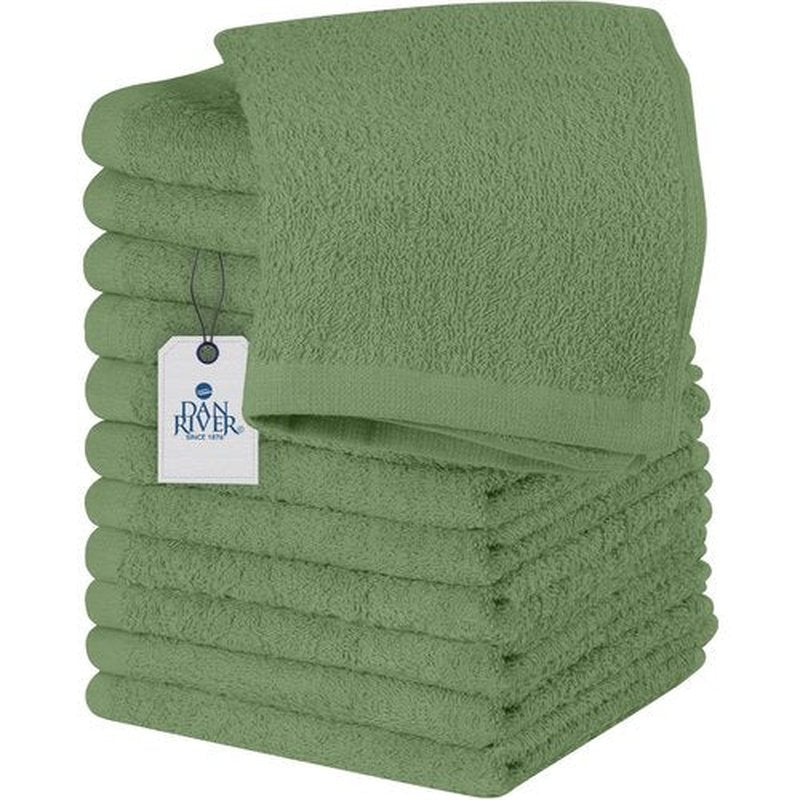 DAN RIVER 100% Cotton Washcloths 12 Pack Premium Quality Face and Body Cloth, Quick Dry Essential Towels for Bathroom, Hand, Kitchen & Cleaning, Baby Washcloths | 12X12 in | 400 GSM | Sage Green