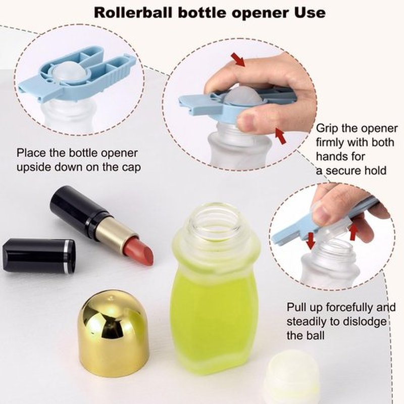 Kesell 2PCS 50 ml Frosted Clear Glass Roll On Bottles with Plastic Roller Ball Empty Deodorant Roller Bottle Essential Oil Bottle Container for Perfume (Gold Cap and 1pcs Opener)