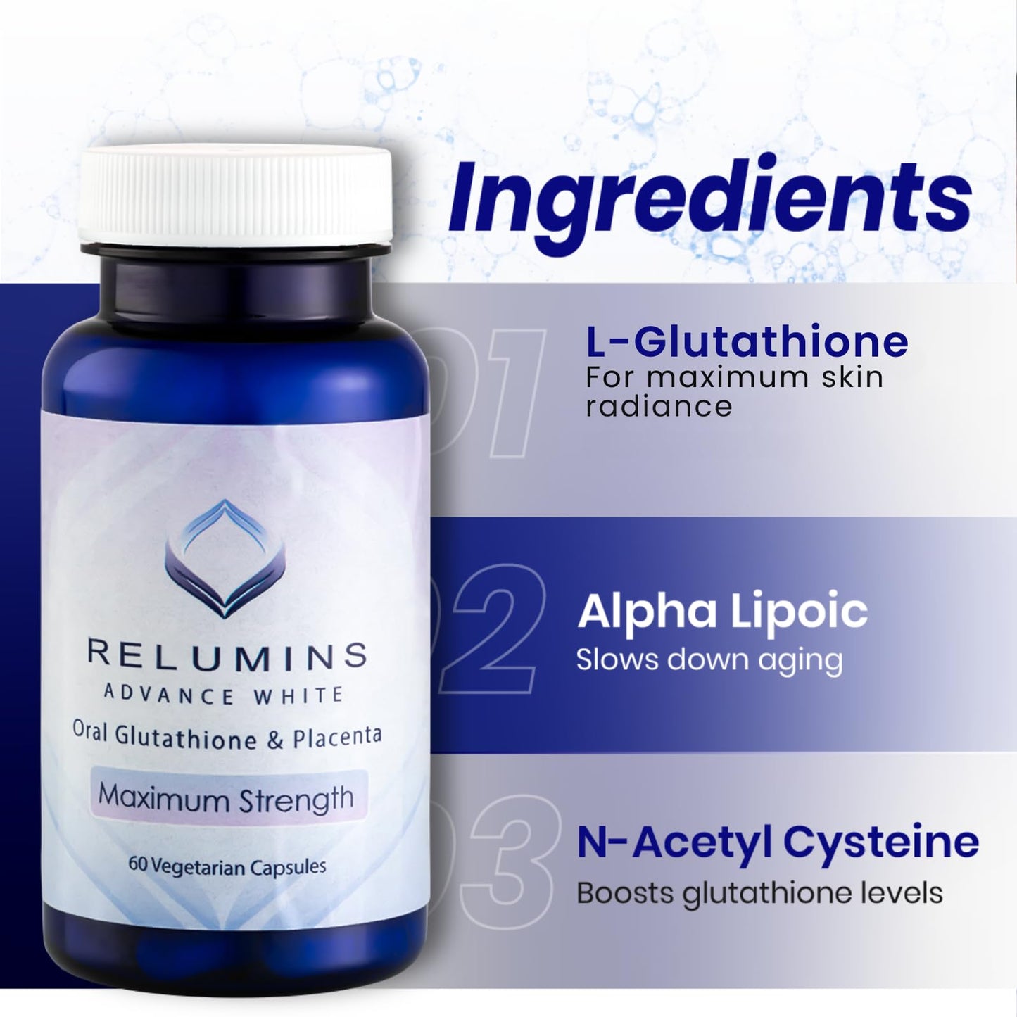 Relumins Advanced White Glutathione Capsules - Max Strength Brightening Supplement with ALA, Placenta, Rose HIPS & Vitamin C - Fights Oxidative Stress, Supports Collagen & Made in USA - 10 Bottles