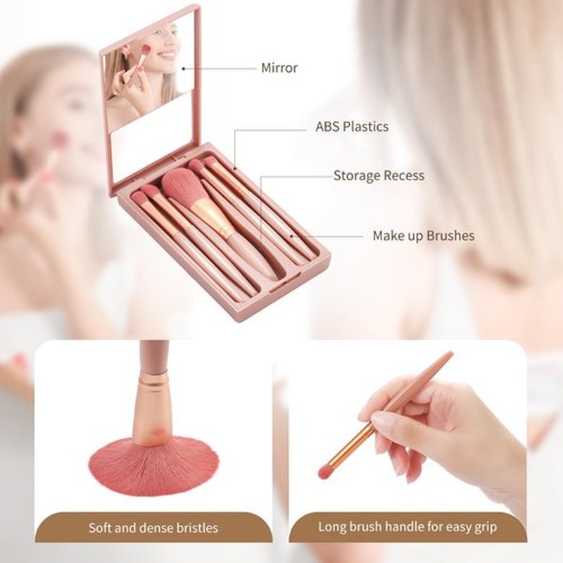IRYCSSCE Travel Makeup Brush Set, travel make up brushes sets mini eye shadow kits small size eyeshadow case eyes makup brushed makeuo soft brushs basic cosmetic profesional tools (Bean Sand)